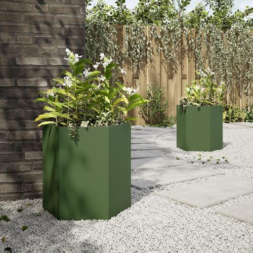 Plantekasser 2 stk. 46x40x45 cm sekskantet stål olivengrøn