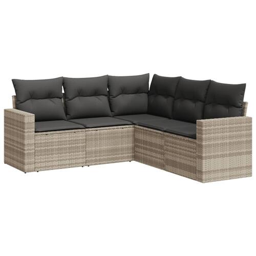 Sofasæt 5 dele med hynder polyrattan lysegrå