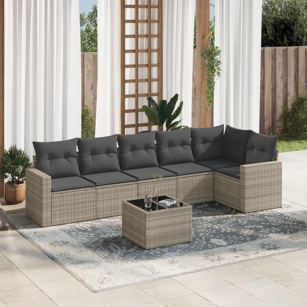 Sofasæt til haven 7 dele med hynder polyrattan lysegrå