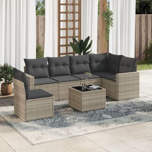 Sofasæt til haven 7 dele med hynder polyrattan lysegrå
