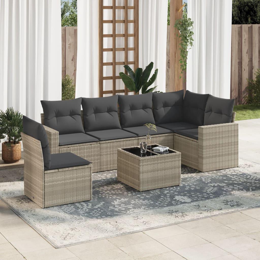 Sofasæt til haven 7 dele med hynder polyrattan lysegrå