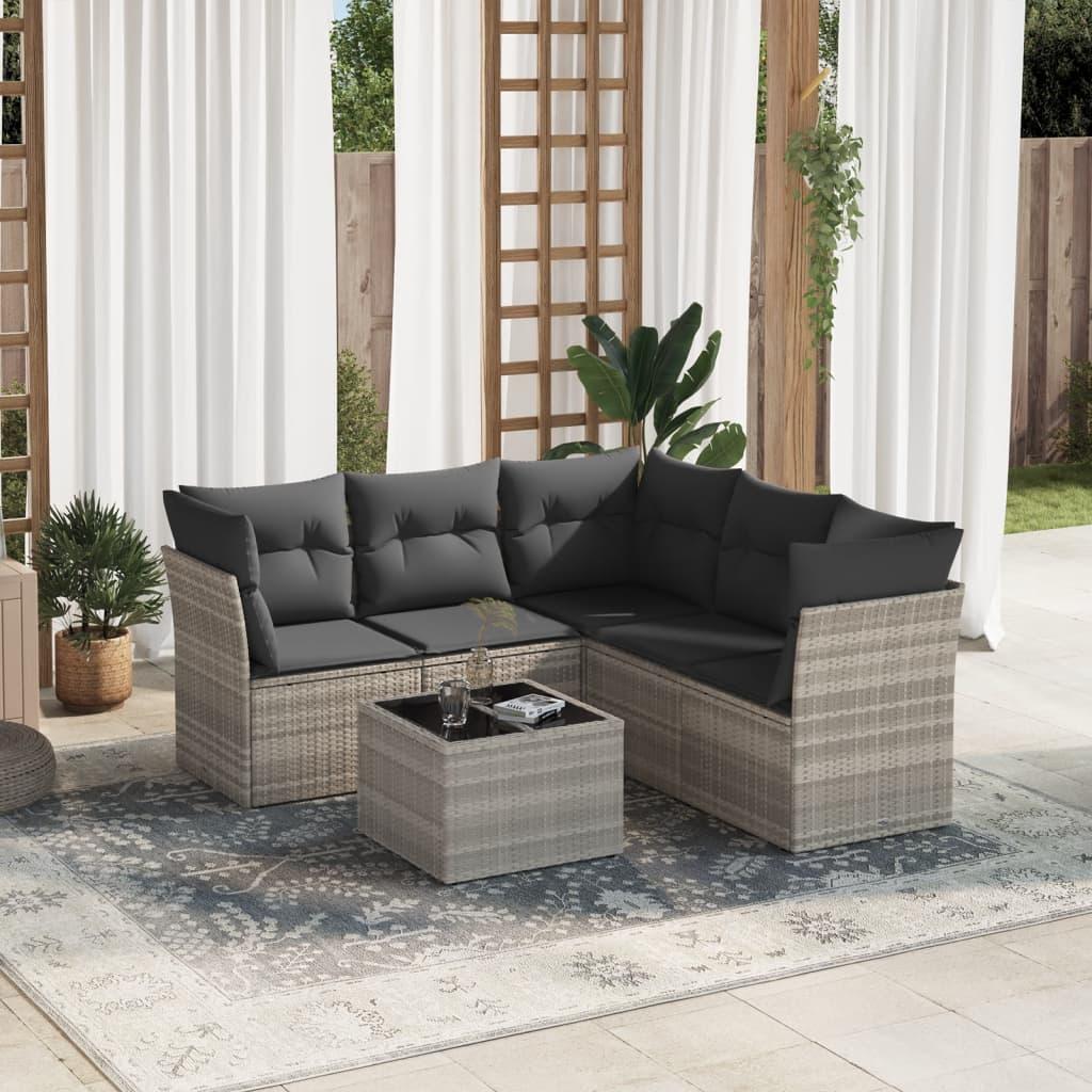 Sofasæt til haven 6 dele med hynder polyrattan lysegrå