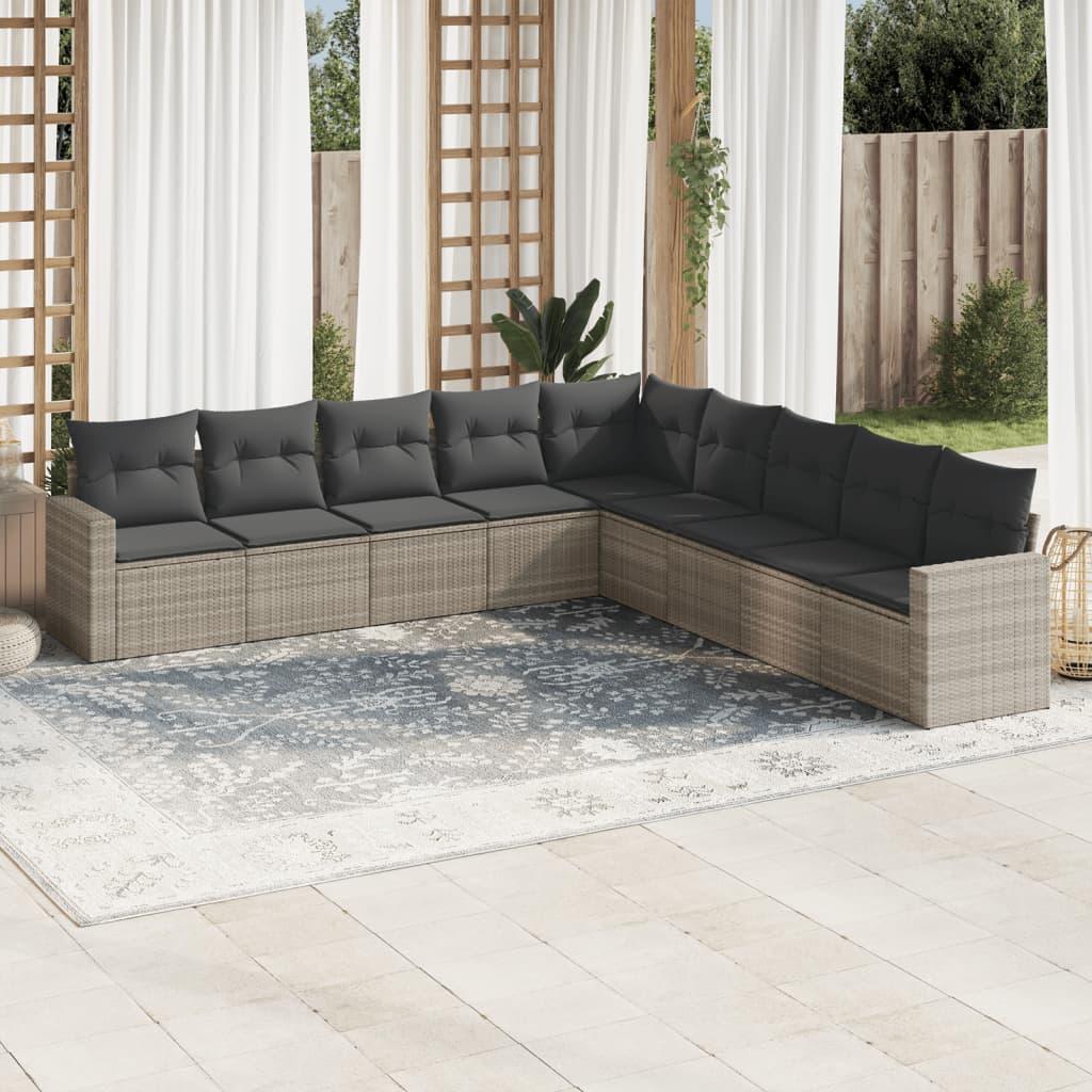 Sofasæt til haven 9 dele med hynder polyrattan lysegrå