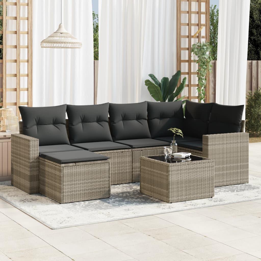 Sofasæt til haven 7 dele med hynder polyrattan lysegrå