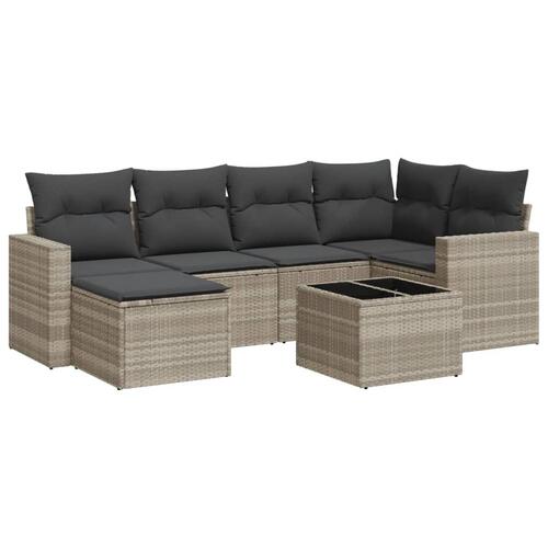 Sofasæt til haven 7 dele med hynder polyrattan lysegrå