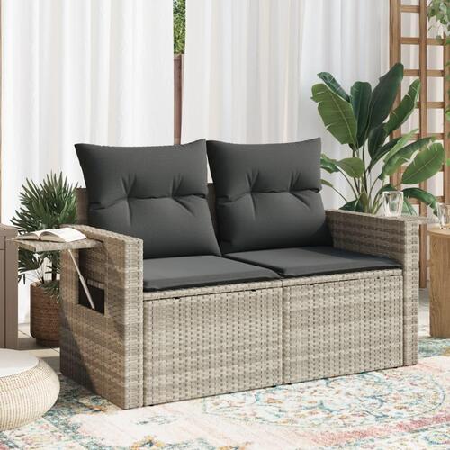 2-personers havesofa med hynder polyrattan lysegrå