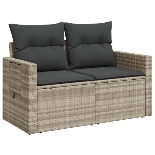 2-personers havesofa med hynder polyrattan lysegrå