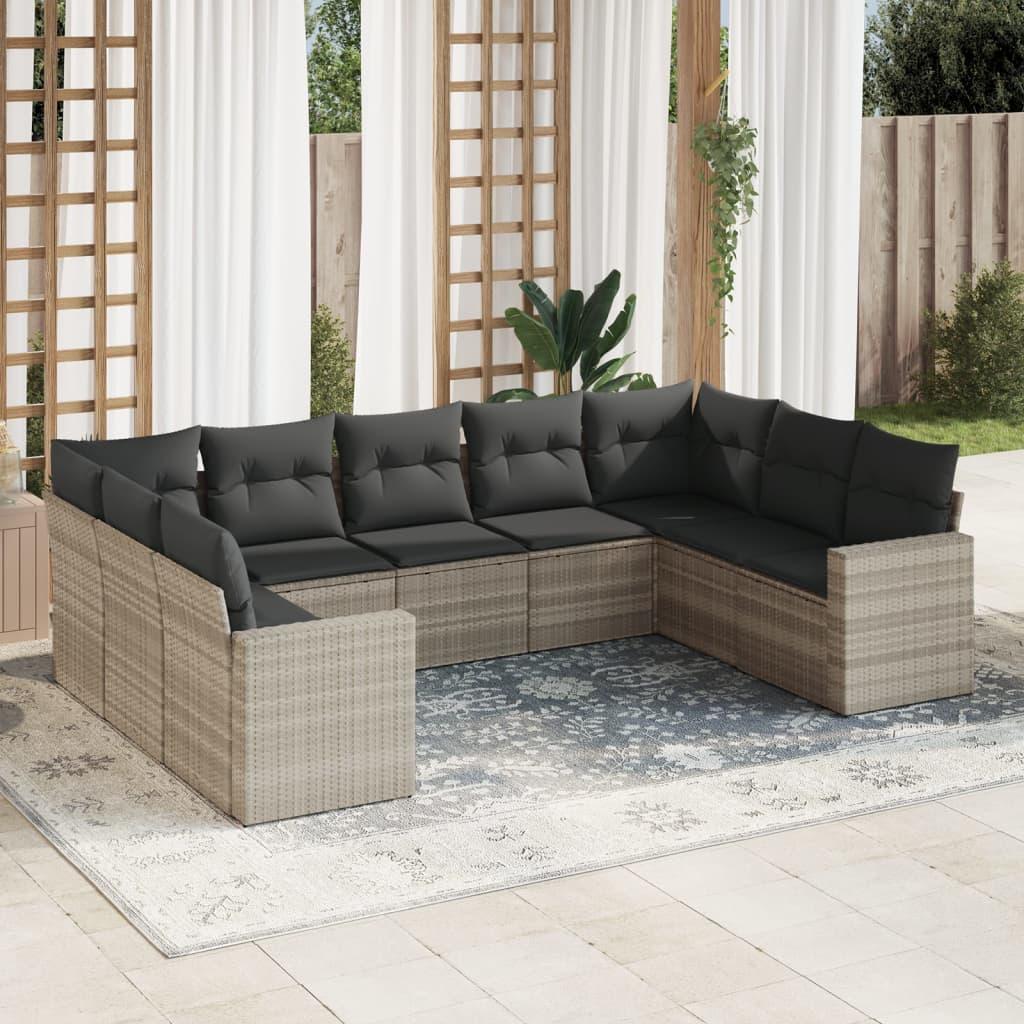 Sofasæt til haven 9 dele med hynder polyrattan lysegrå