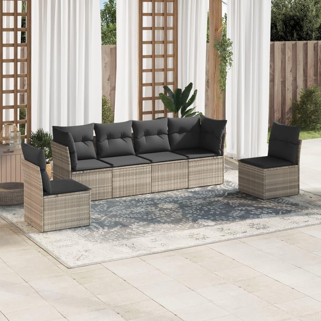 Sofasæt til haven 6 dele med hynder polyrattan lysegrå