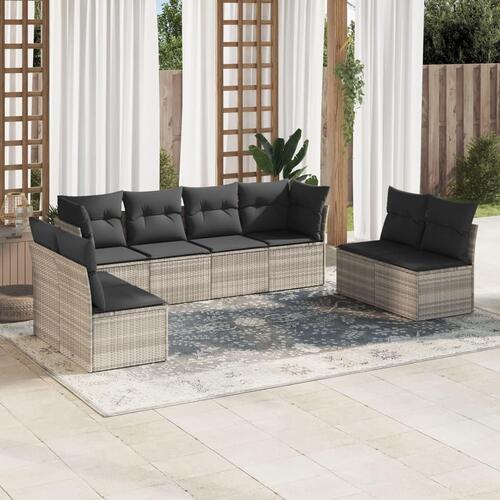 Sofasæt til haven 8 dele med hynder polyrattan lysegrå