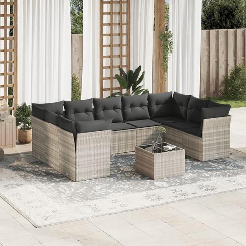 Sofasæt til haven 10 dele med hynder polyrattan lysegrå