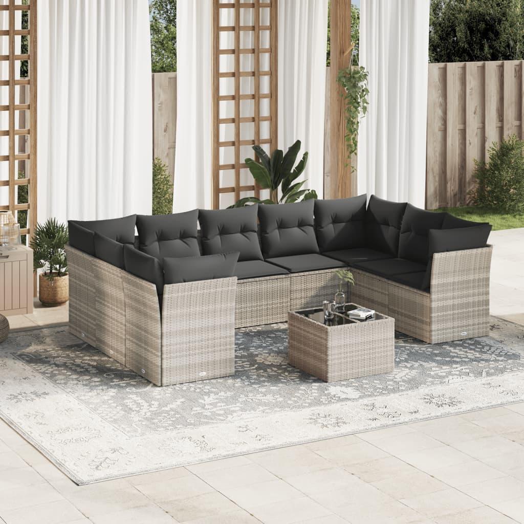 Sofasæt til haven 10 dele med hynder polyrattan lysegrå