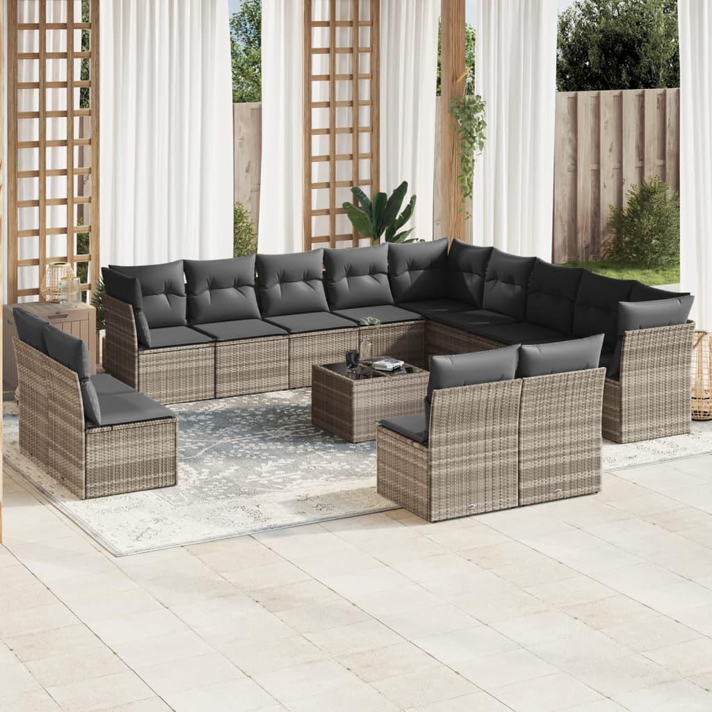 Sofasæt til haven 14 dele med hynder polyrattan lysegrå