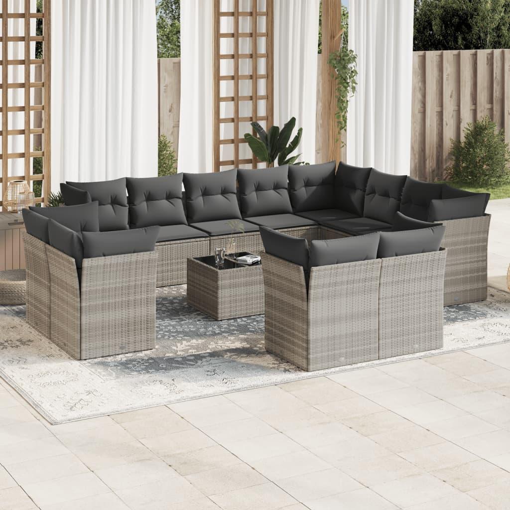 Sofasæt til haven 13 dele med hynder polyrattan lysegrå