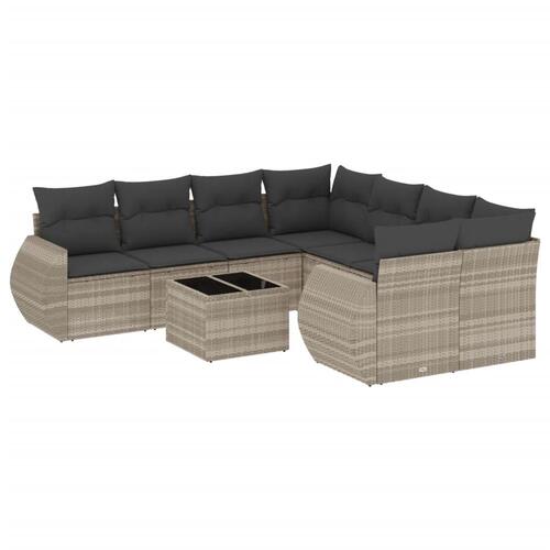 Sofasæt til haven 9 dele med hynder polyrattan lysegrå