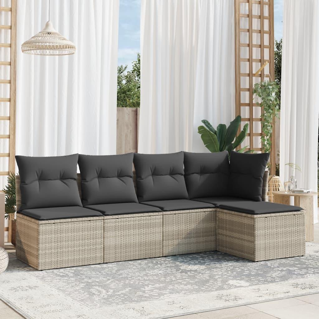 Sofasæt 5 dele med hynder polyrattan lysegrå billede