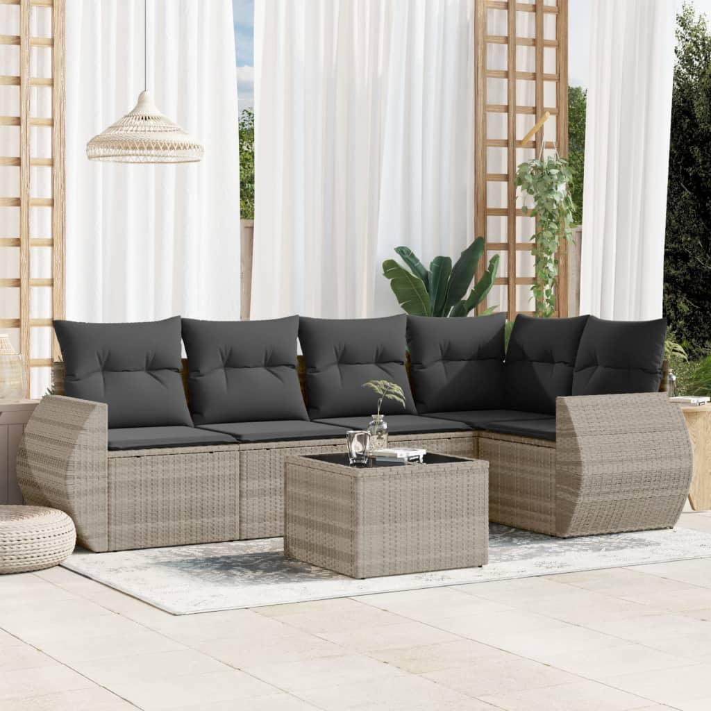 Sofasæt til haven 6 dele med hynder polyrattan lysegrå