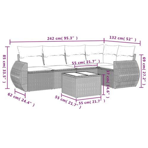 Sofasæt til haven 6 dele med hynder polyrattan lysegrå