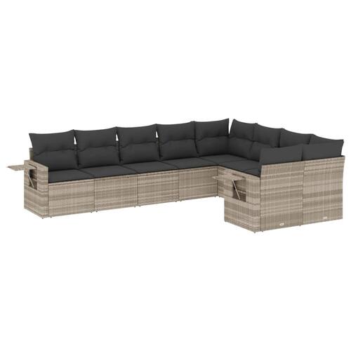 Sofasæt til haven 9 dele med hynder polyrattan lysegrå