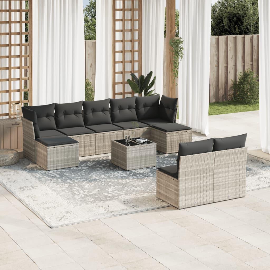 Sofasæt til haven 10 dele med hynder polyrattan lysegrå