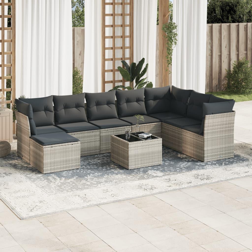 Sofasæt til haven 9 dele med hynder polyrattan lysegrå billede