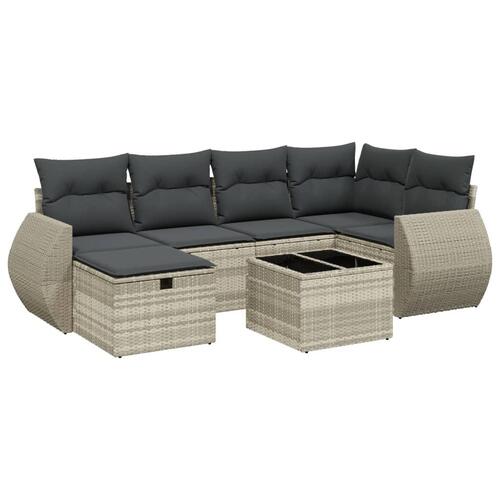 Sofasæt til haven 7 dele med hynder polyrattan lysegrå