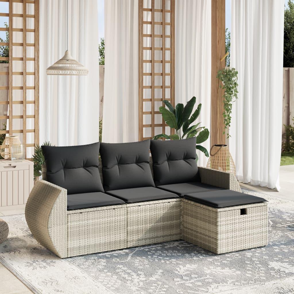 Sofasæt til haven 4 dele med hynder polyrattan lysegrå