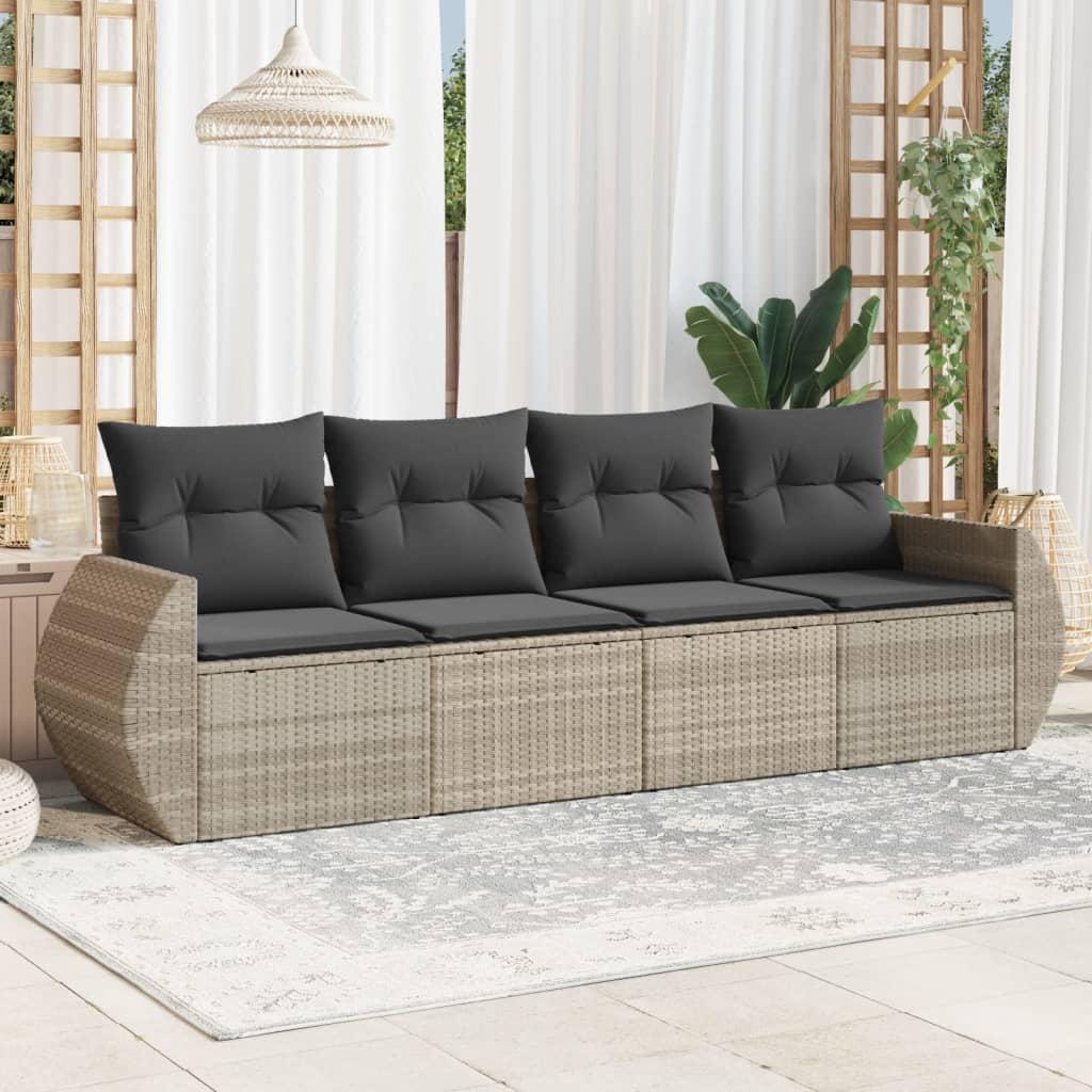 Sofasæt til haven 4 dele med hynder polyrattan lysegrå billede