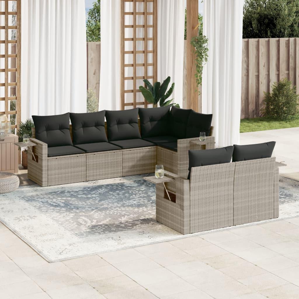 Sofasæt til haven 7 dele med hynder polyrattan lysegrå billede