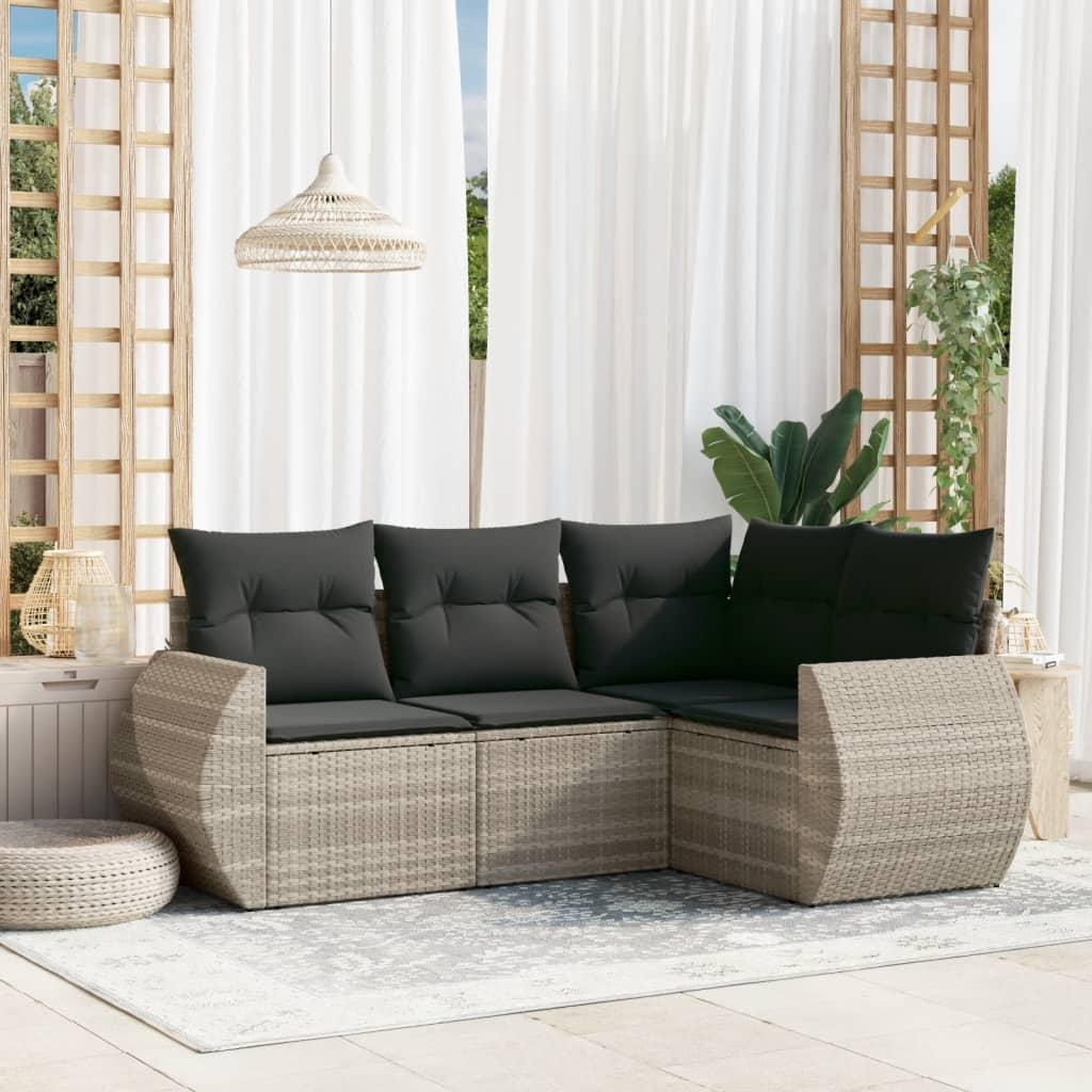 Sofasæt til haven 4 dele med hynder polyrattan lysegrå