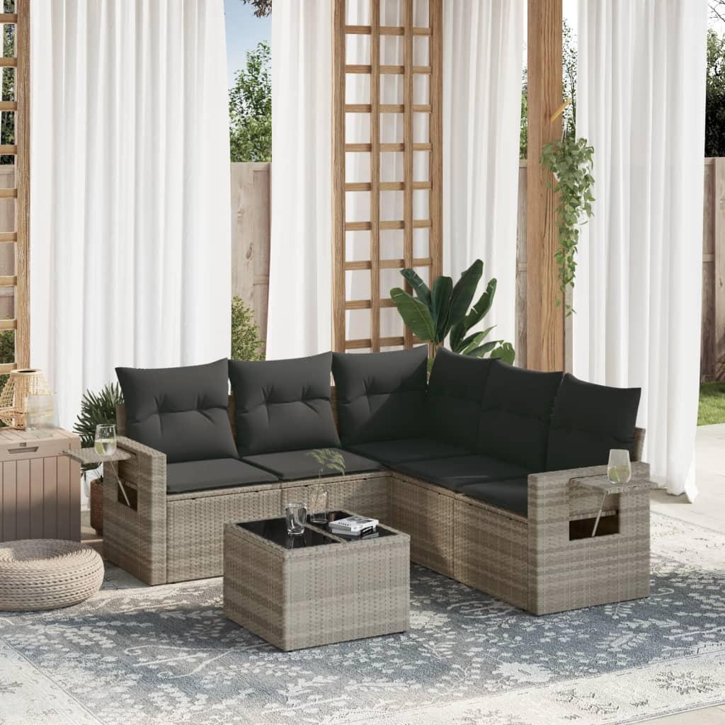 Sofasæt til haven 6 dele med hynder polyrattan lysegrå billede
