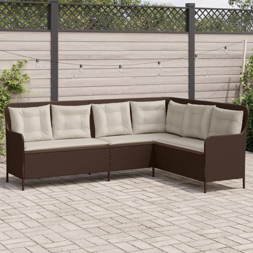 Havesofa Med Hynder L-Formet Polyrattan - Brun