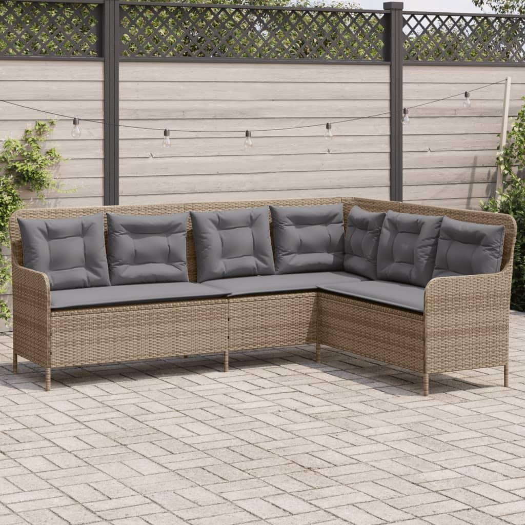 Havesofa med hynder L-formet polyrattan beige