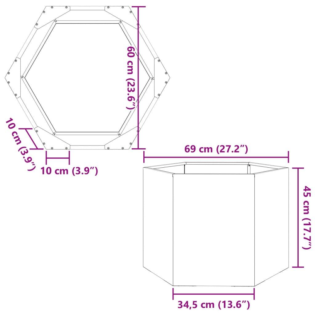 Plantekrukke 69x60x45 cm sekskantet rustfrit stål