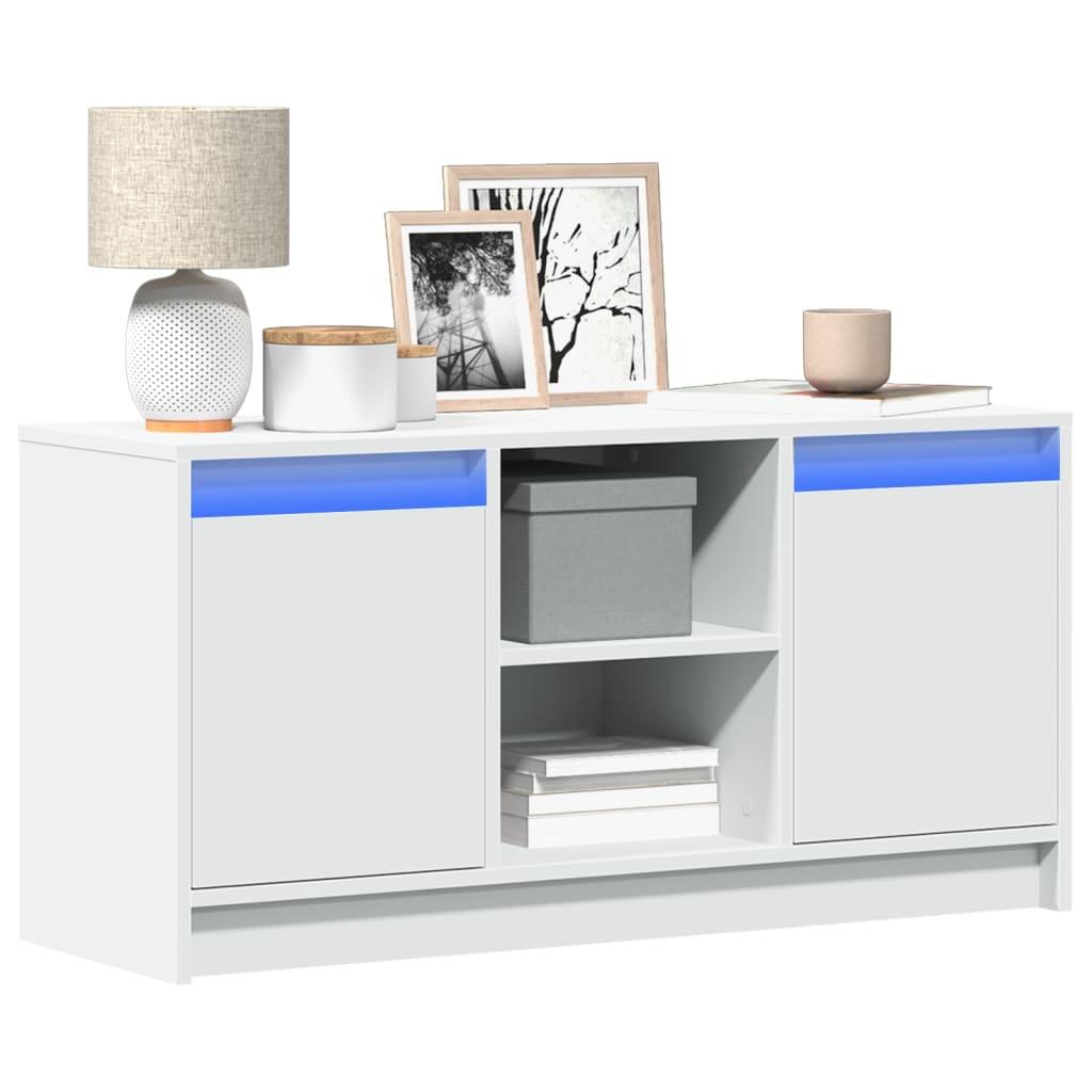 Tv-bord med LED-lys 100x34x50 cm konstrueret træ hvid