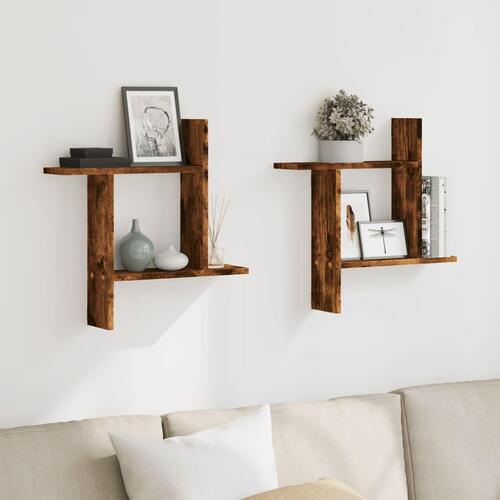 Væghylder 2 stk. 50x12x50 cm konstrueret træ røget egetræ