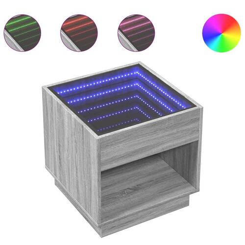 Sofabord med Infinity LED-lys 50x50x50 cm grå sonoma-eg