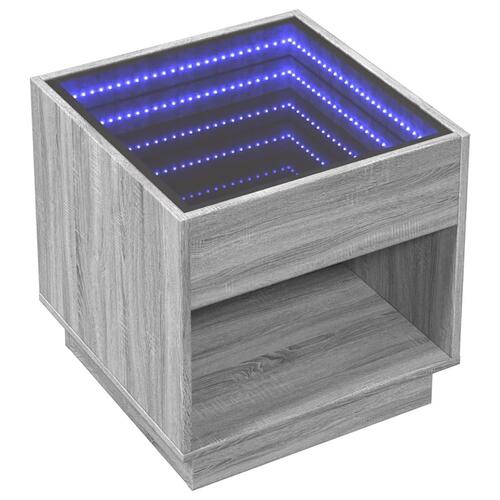 Sofabord med Infinity LED-lys 50x50x50 cm grå sonoma-eg