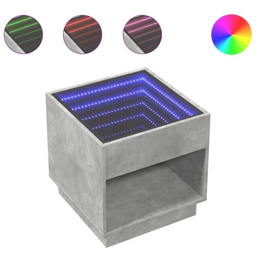 Sofabord med Infinity LED-lys 50x50x50 cm betongrå