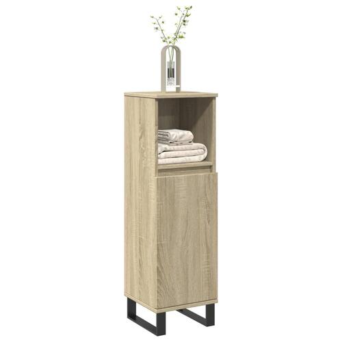 Badeværelsesskab 30x30x100 cm konstrueret træ sonoma-eg