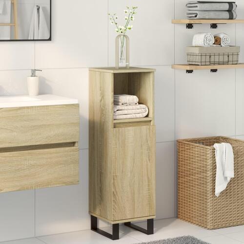 Badeværelsesskab 30x30x100 cm konstrueret træ sonoma-eg
