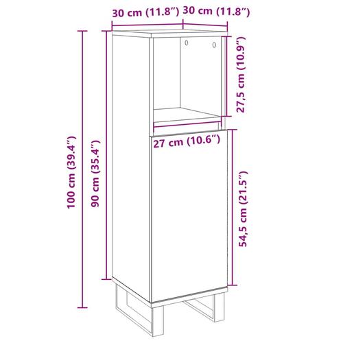 Badeværelsesskab 30x30x100 cm konstrueret træ sonoma-eg