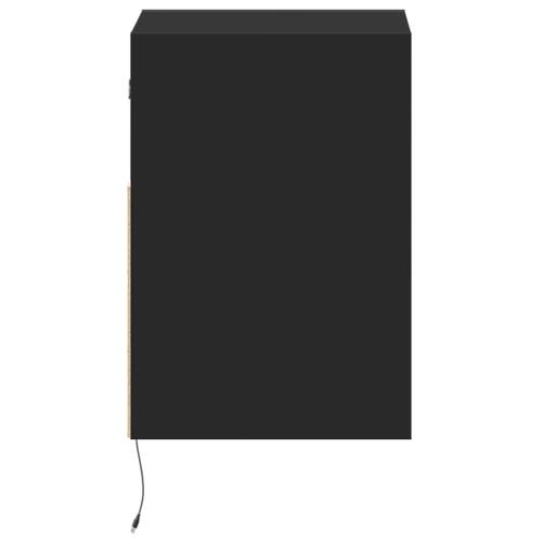 Væghængt sengebord med LED-lys sort