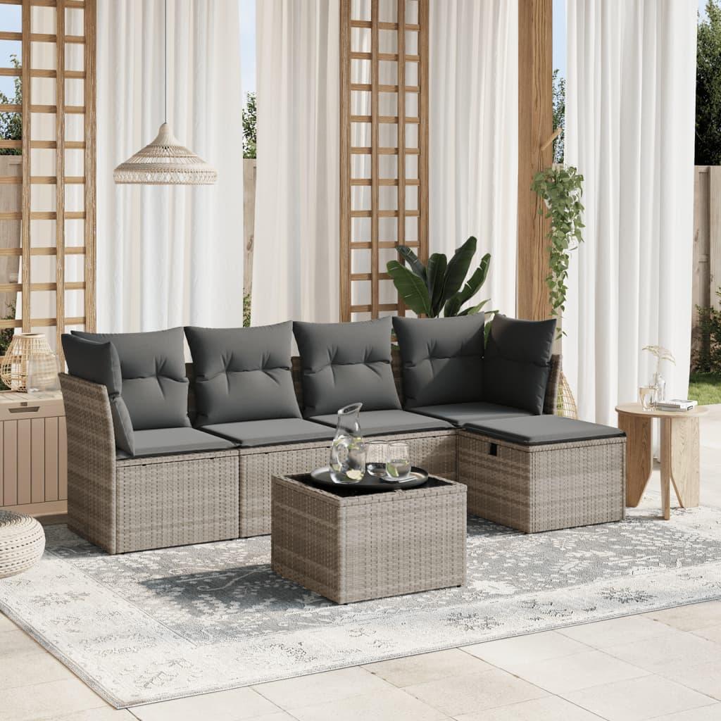 Sofasæt til haven 6 dele med hynder polyrattan lysegrå