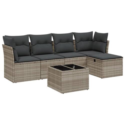 Sofasæt til haven 6 dele med hynder polyrattan lysegrå