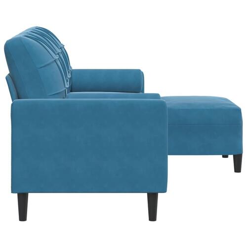3-personers sofa med fodskammel 180 cm velour blå