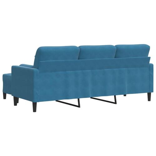 3-personers sofa med fodskammel 180 cm velour blå