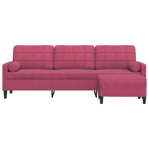 3-personers sofa med fodskammel 210 cm velour vinrød