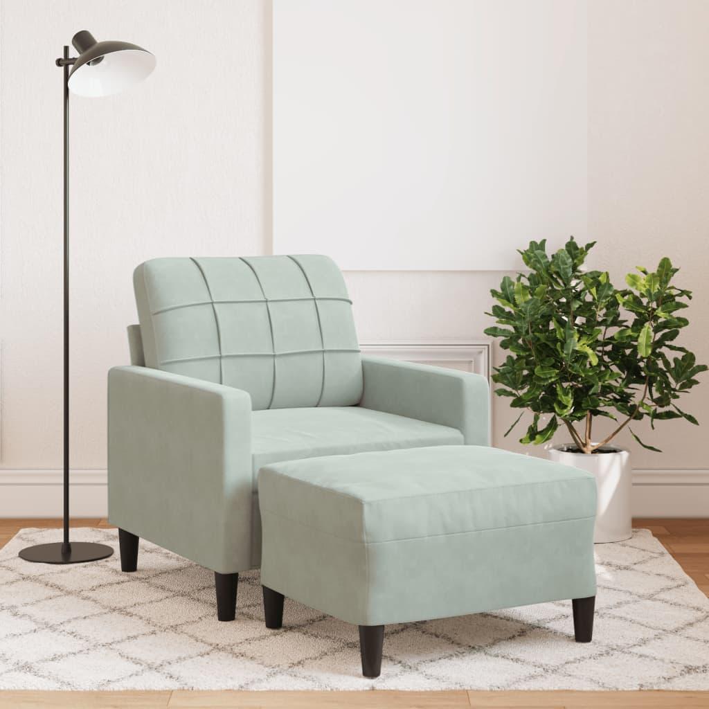 Sofastol med fodskammel 60 cm velour lysegrå