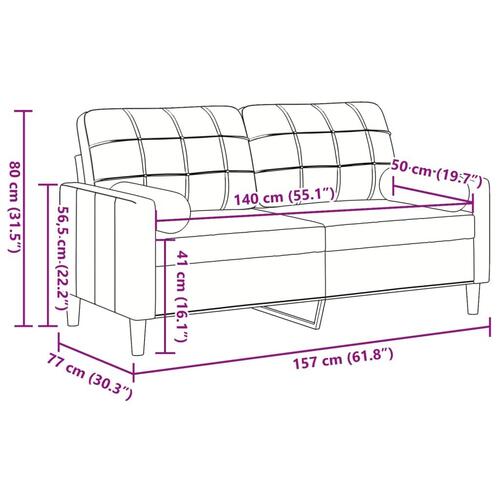 2-personers sofa med pyntepuder 140 cm velour pink